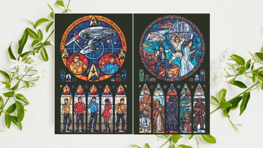 Bundle 2 PDF "Star Trek/Star Wars Stained Glass" Cross Stitch Pattern DMC, Pattern Keeper Compatible